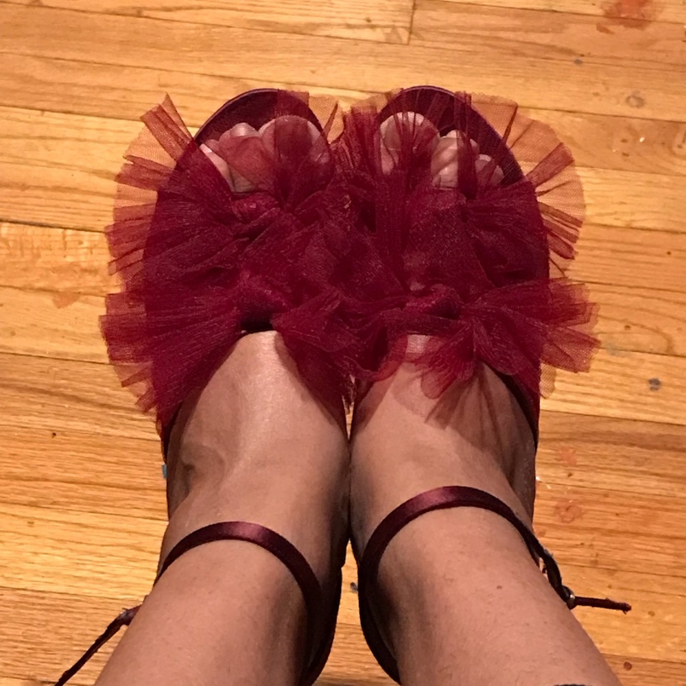 Blue by Betsey Johnson Big Tulle Bow Satin Heels